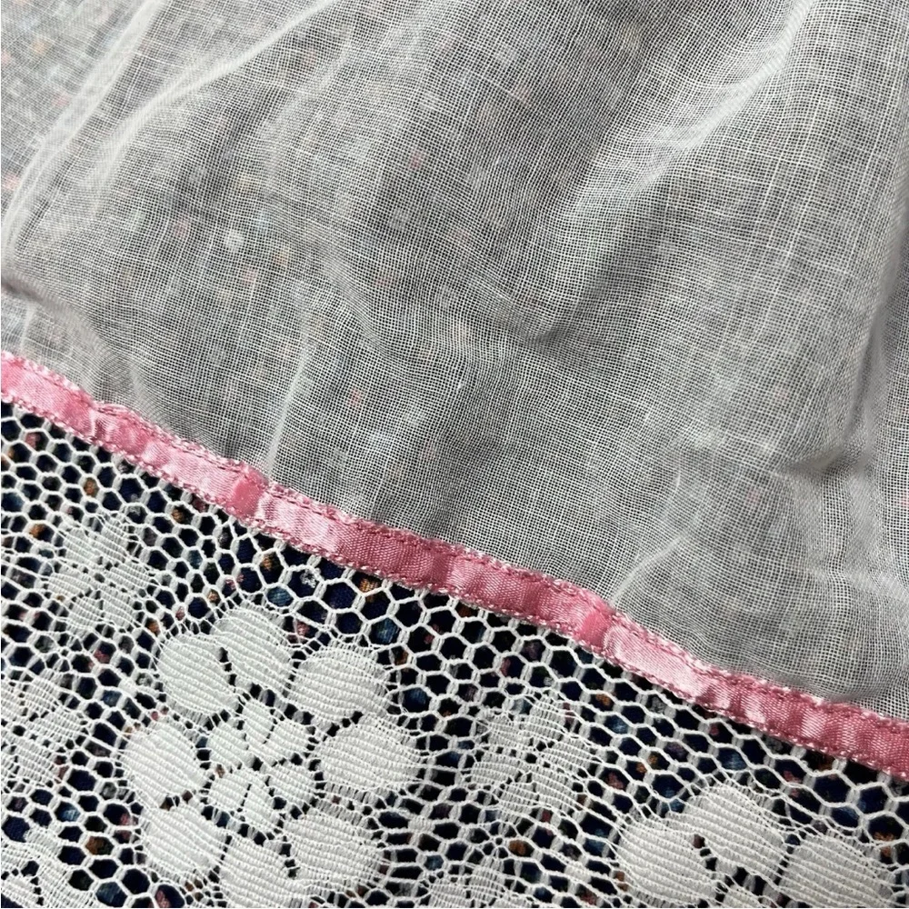 Vintage Winnie The Pooh Brand Girls Navy Pink White Lace Pinafore Dress